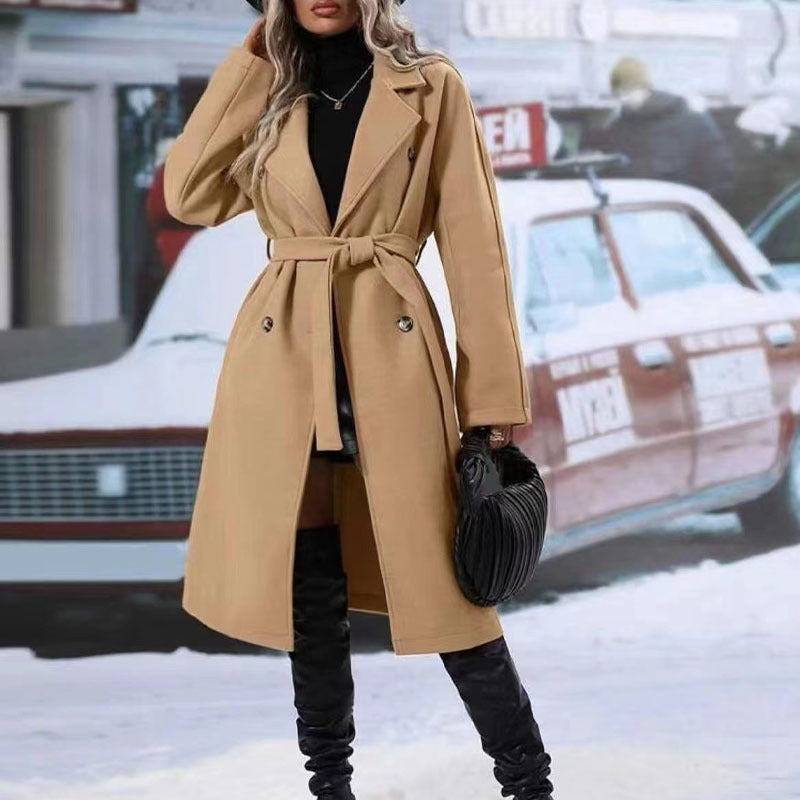 Trench-coat croisé à revers, vêtements d'extérieur pour femmes