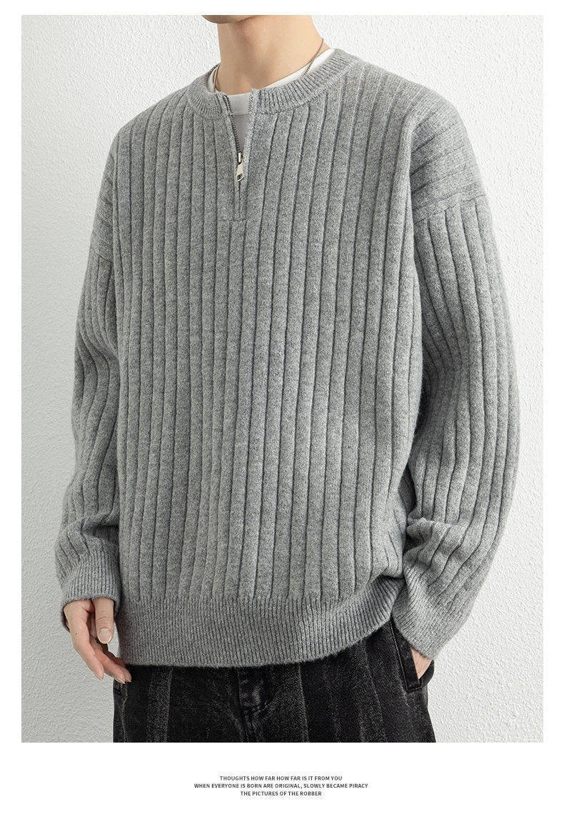 Pull ample à demi-fermeture éclair texturé en tricot pour homme