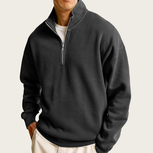Pull décontracté à manches longues et col montant pour homme avec fermeture éclair