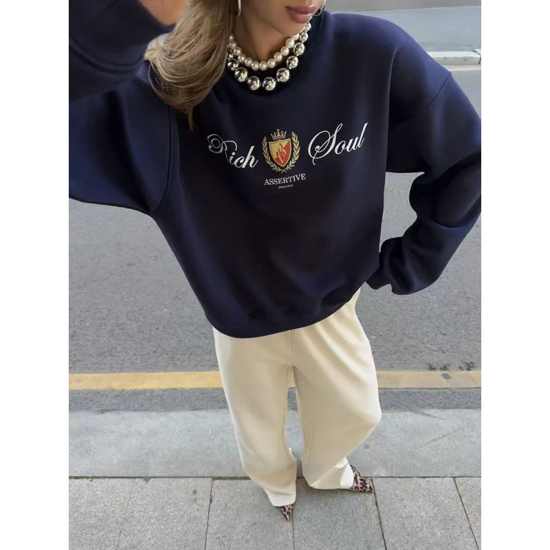 Pull col rond imprimé mode femme