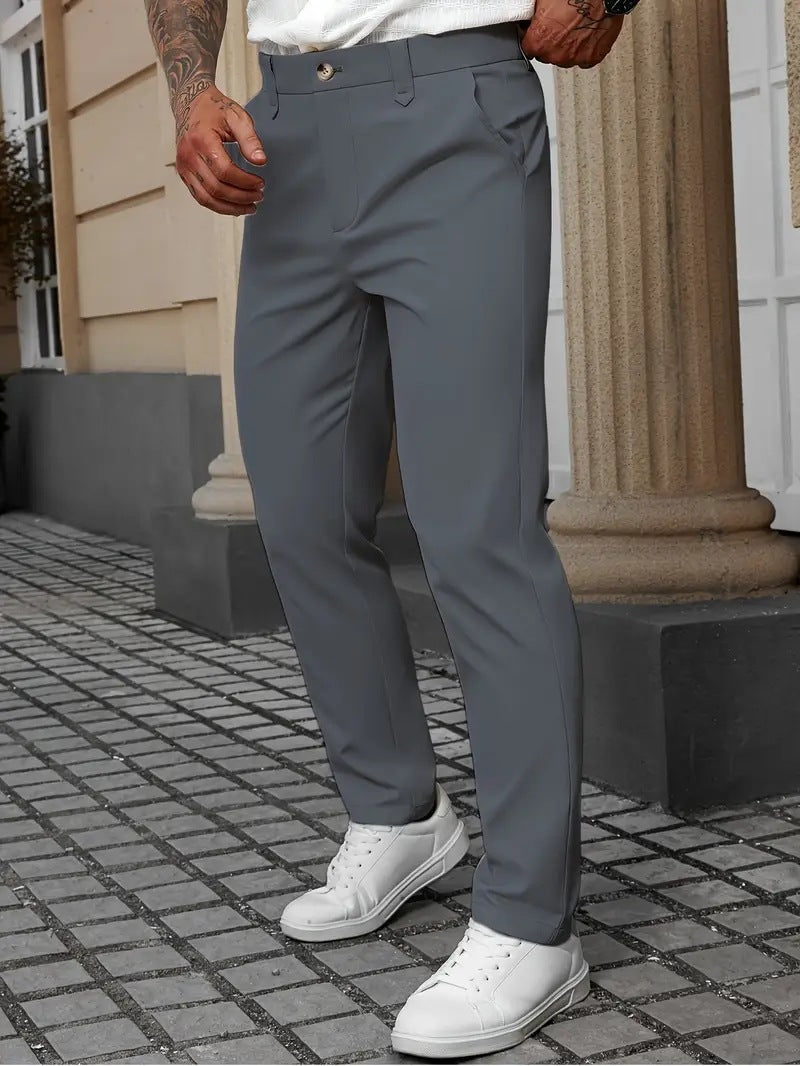 Pantalon d'affaires décontracté et polyvalent pour homme, couleur unie