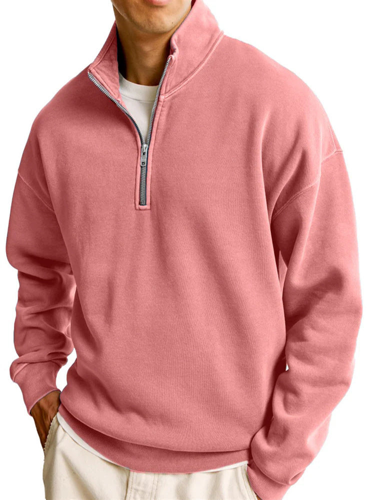 Pull décontracté à manches longues et col montant pour homme avec fermeture éclair