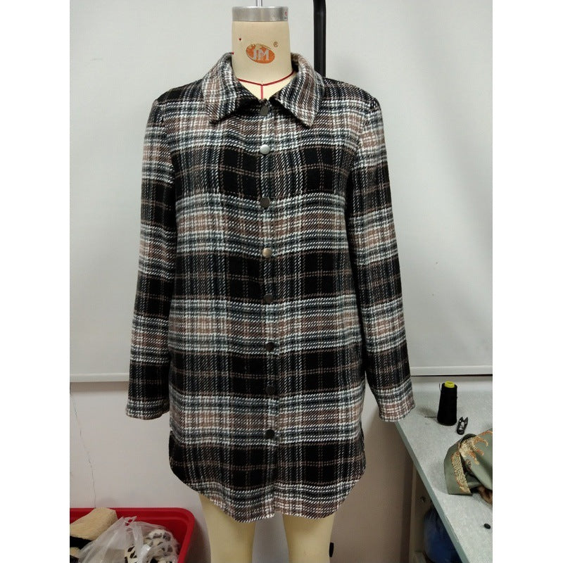 Veste chemise ample décontractée à carreaux en peluche pour femme