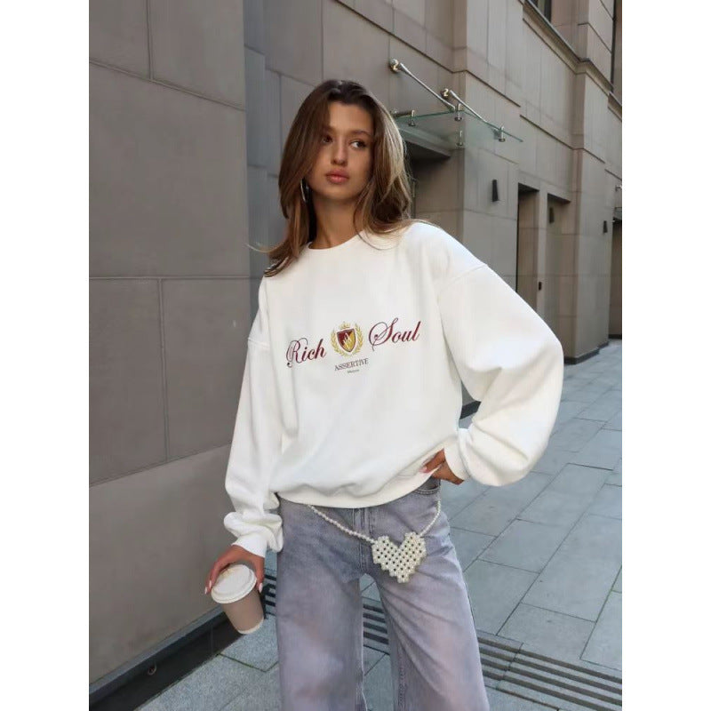 Pull col rond imprimé mode femme