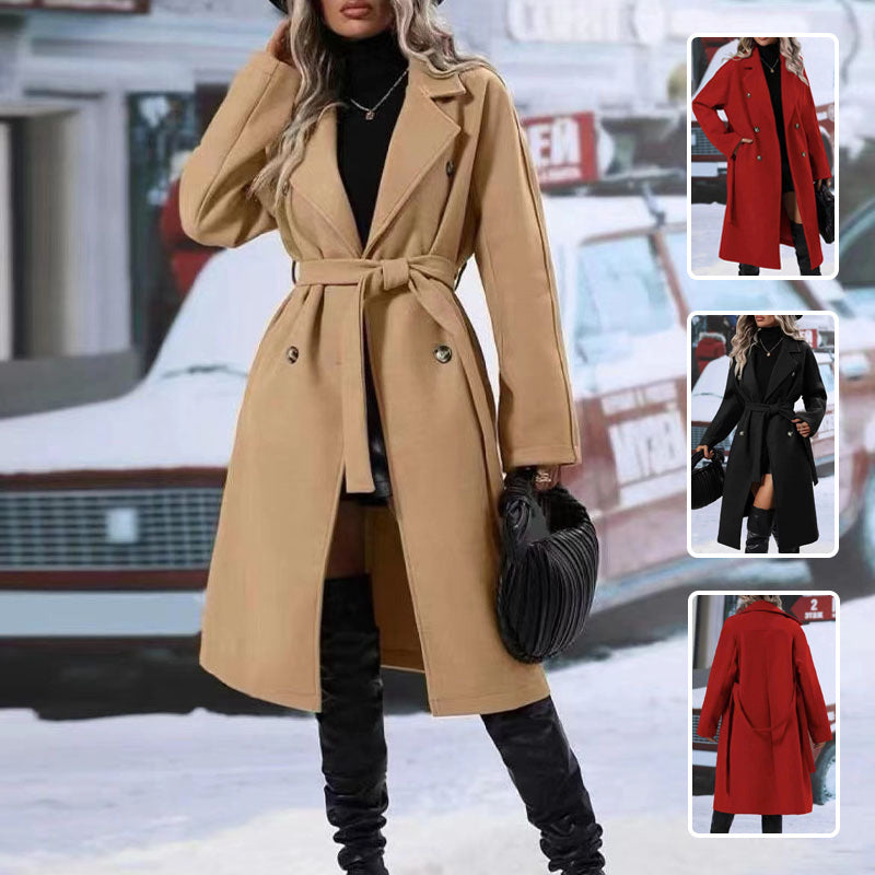 Trench-coat croisé à revers, vêtements d'extérieur pour femmes