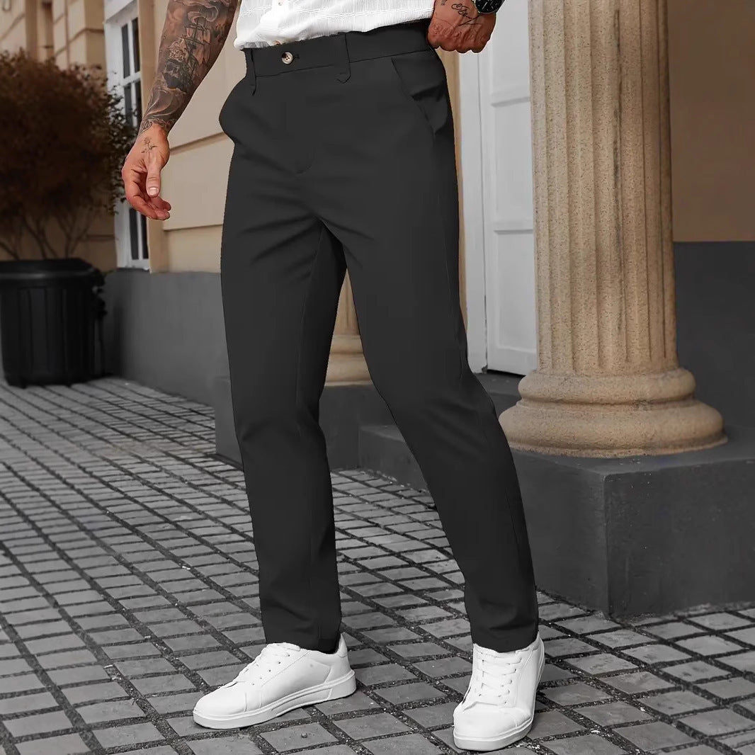 Pantalon d'affaires décontracté et polyvalent pour homme, couleur unie