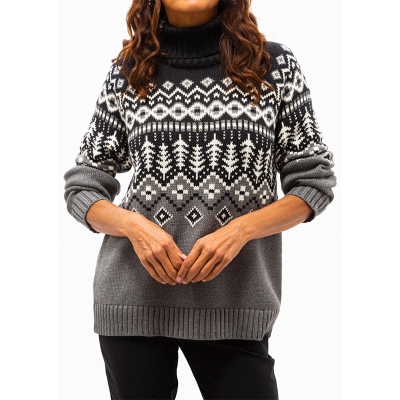 Pull jacquard à col roulé pour femme