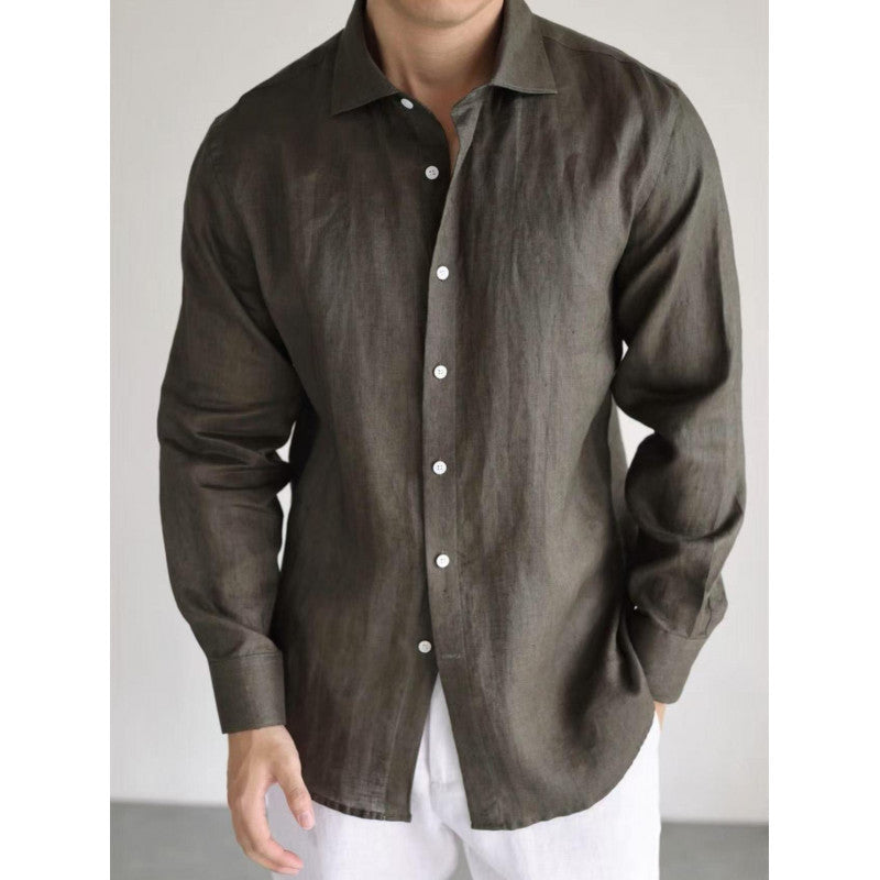 Chemise à manches longues en coton et lin mélangés