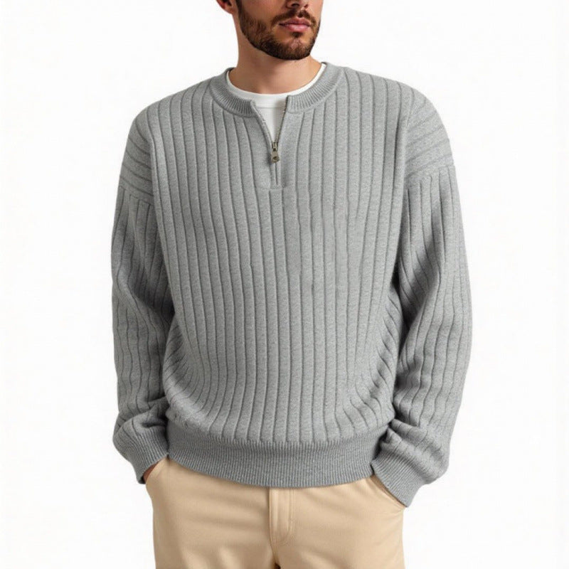 Pull ample à demi-fermeture éclair texturé en tricot pour homme