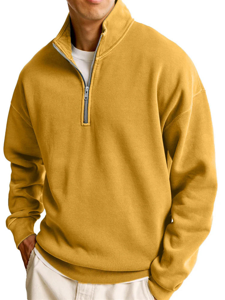 Pull décontracté à manches longues et col montant pour homme avec fermeture éclair