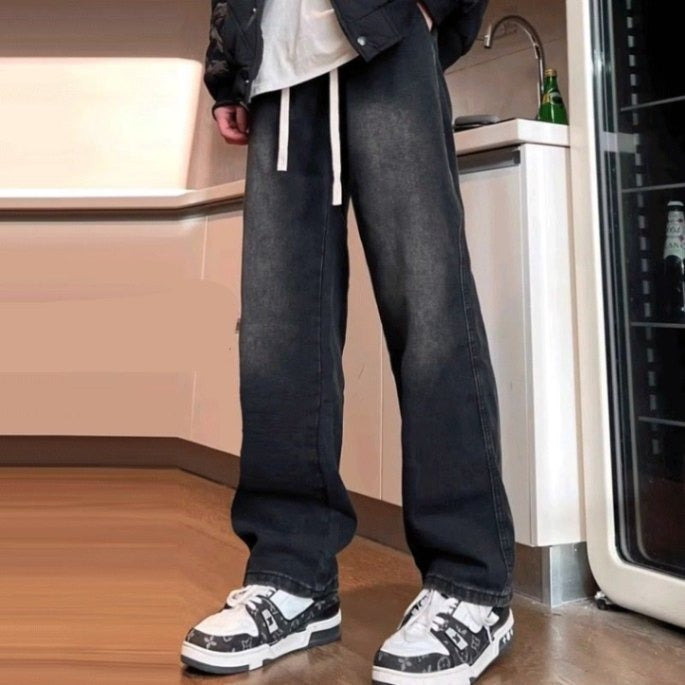 Jean droit pour homme, pantalon long décontracté à jambes larges